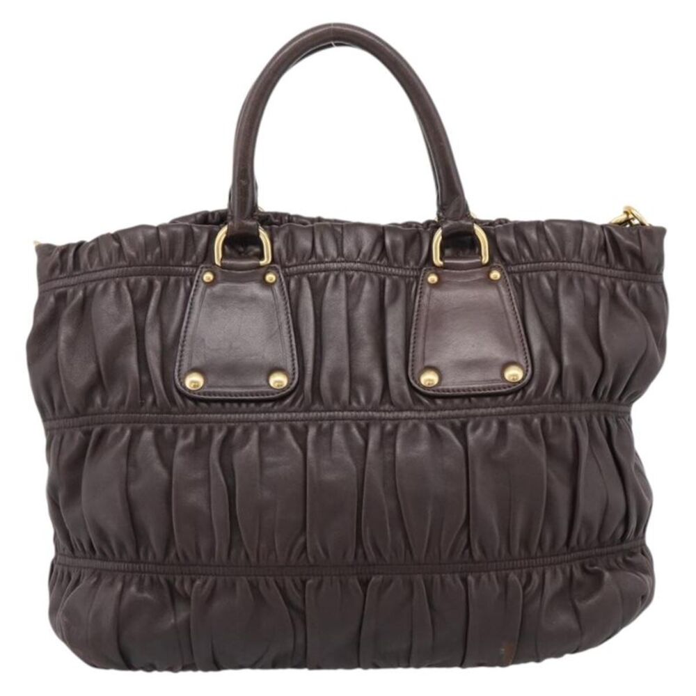 Prada Gaufre Nappa Leather Brown Leather Tote Bag Bag - Picture 2 of 16